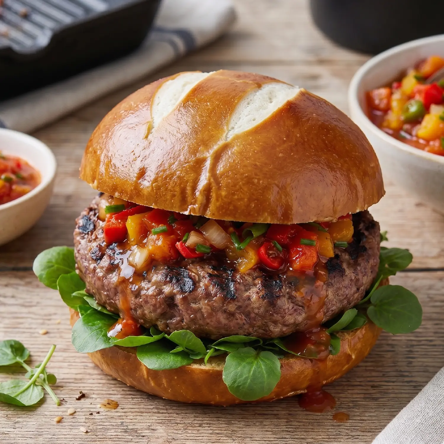 Juicy BBQ beef burger with fresh salsa, lettuce, and tomato, served on a toasted Hovis® 4 Premium Burger Bun.