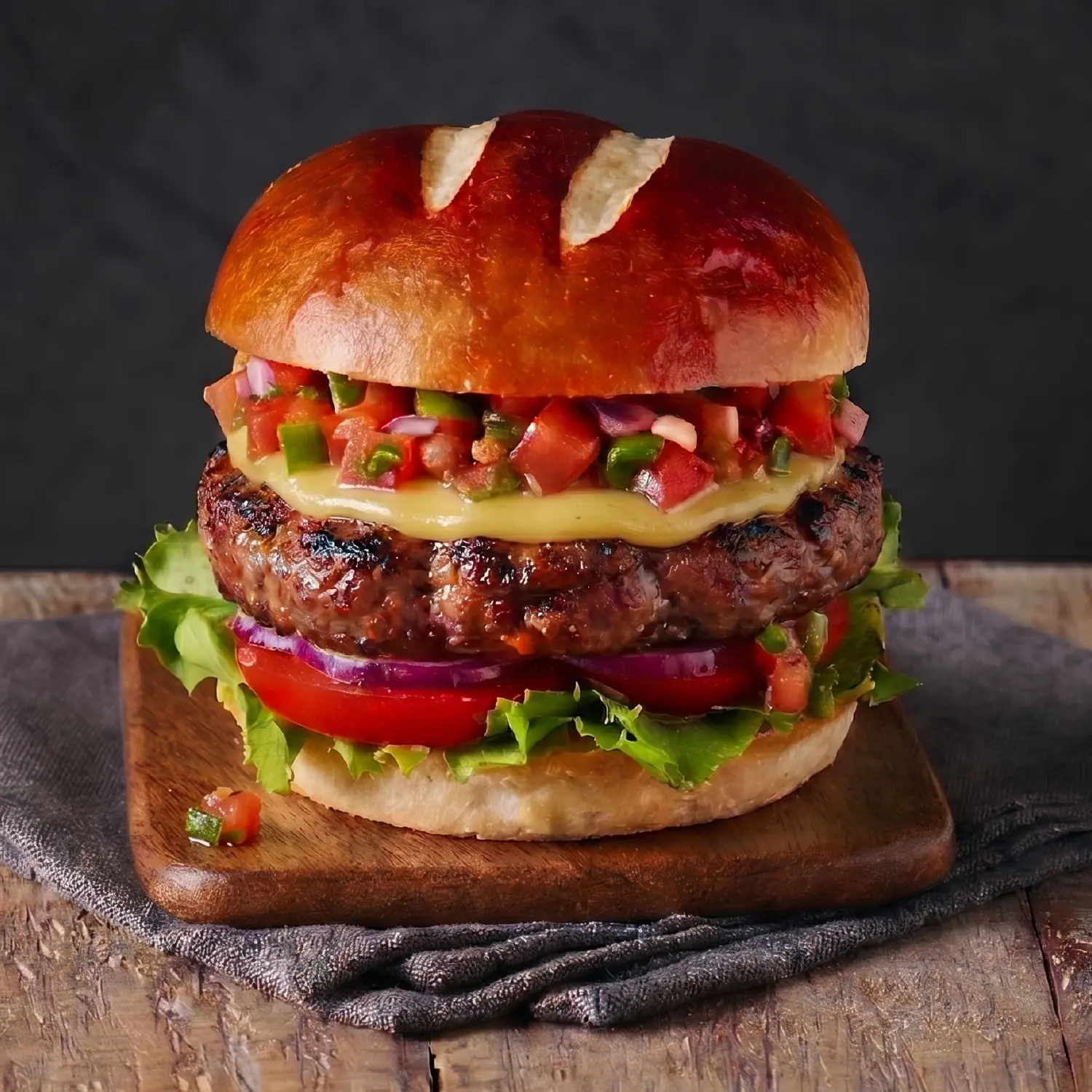 Juicy BBQ beef burger with fresh salsa, lettuce, and tomato, served on a toasted Hovis® 4 Premium Burger Bun.